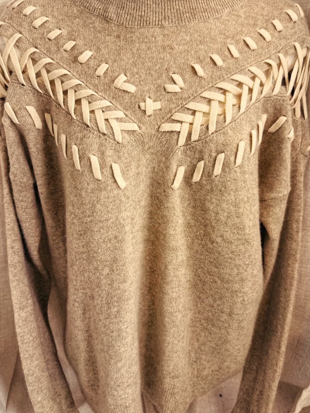 🤍🪡 White + Warren 100% Cashmere Whipstitch Sweater • Oatmeal Heather • S
